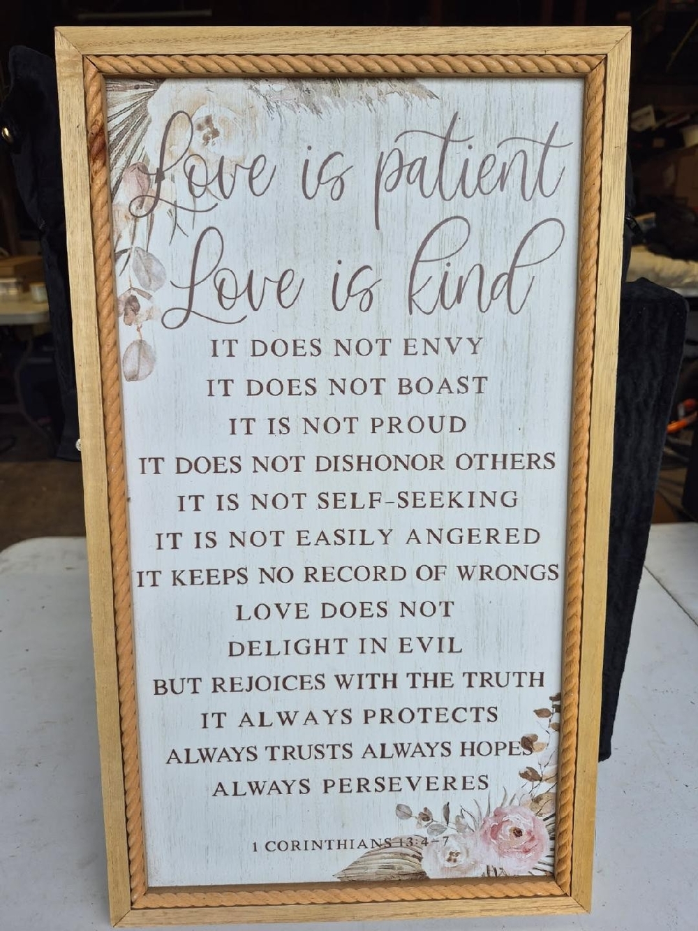 Love Is Patient Love Is Kind Framed Wall Art - White and Brown